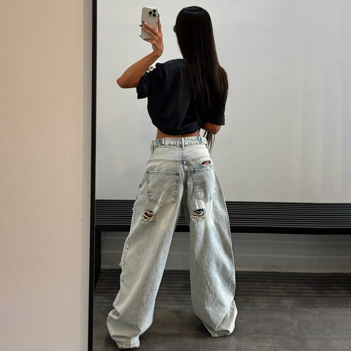 Damen Baggy-jeans med oregelbundna sprickor och avslappnad passform Mirla-Eva Jonsson