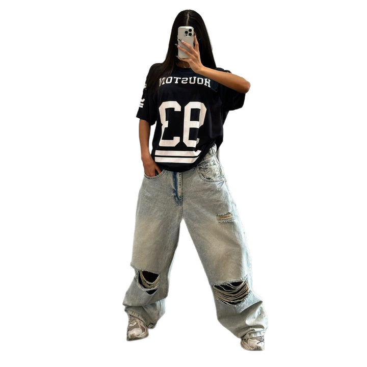 Damen Baggy-jeans med oregelbundna sprickor och avslappnad passform Mirla-Eva Jonsson