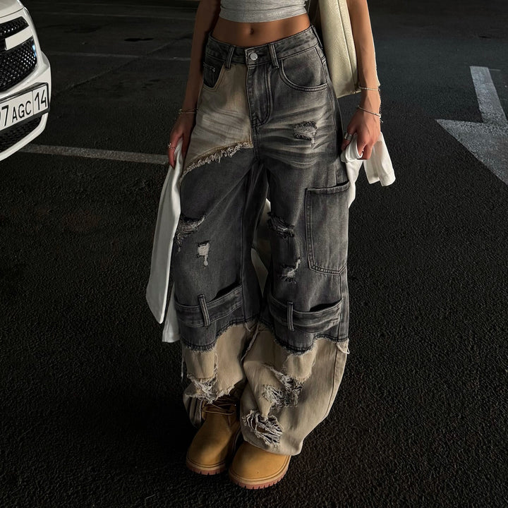 Damen Baggy-jeans med vintage-detaljer och iögonfallande förstöringseffekter Mirla-Eva Jonsson