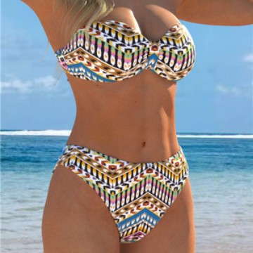 Damen Bandeau-Bikini med stiligt etnisk mönster och hög midjeskärning Mirla-Eva Jonsson