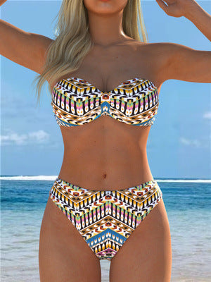 Damen Bandeau-Bikini med stiligt etnisk mönster och hög midjeskärning Mirla-Eva Jonsson