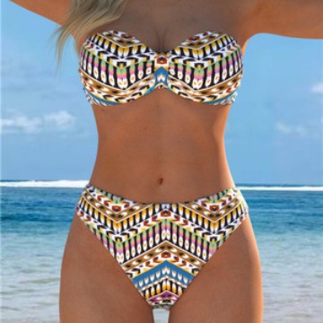 Damen Bandeau-Bikini med stiligt etnisk mönster och hög midjeskärning Mirla-Eva Jonsson