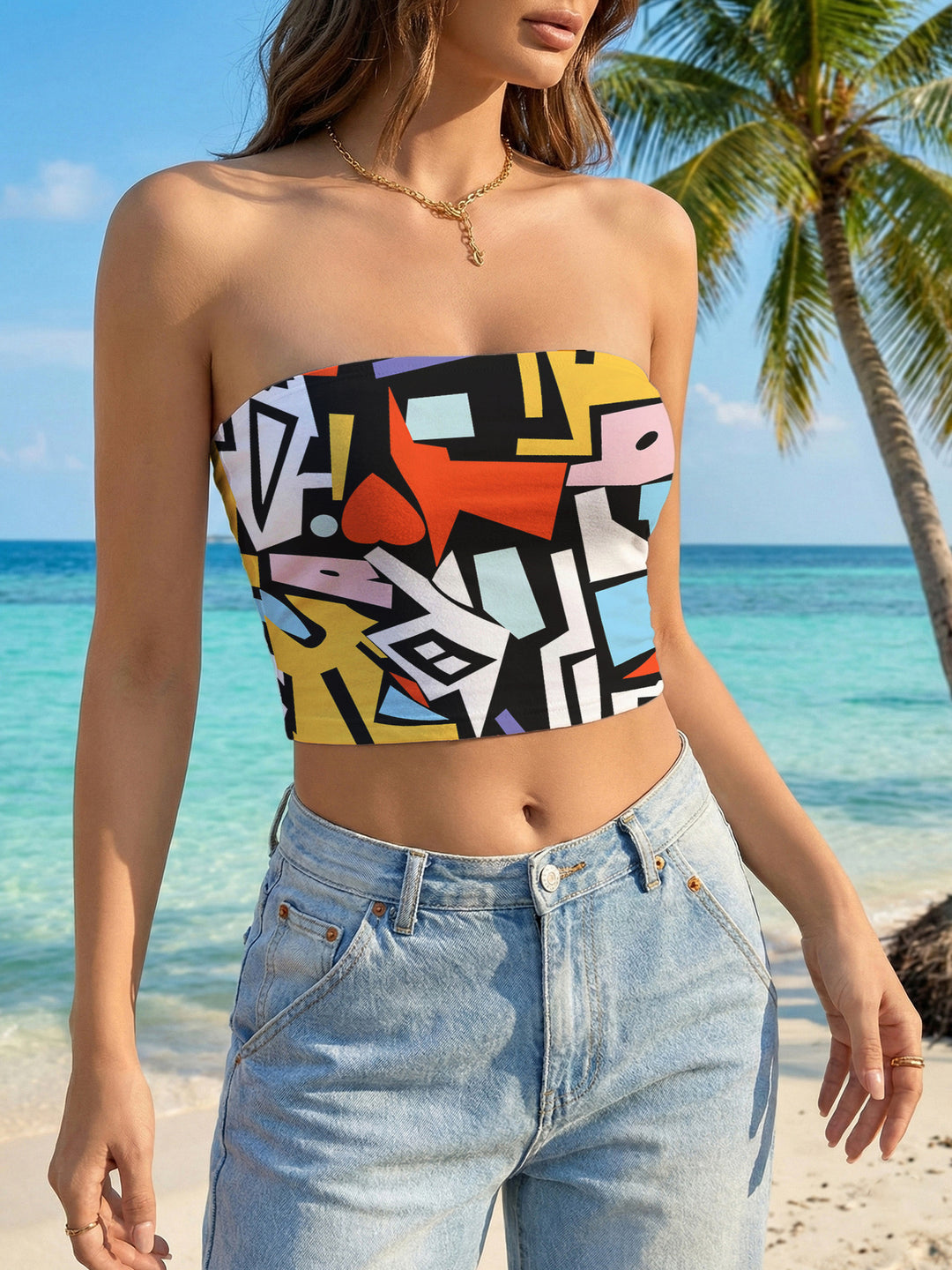 Damen Bandeau-top med kreativ marmor-design Mirla-Eva Jonsson