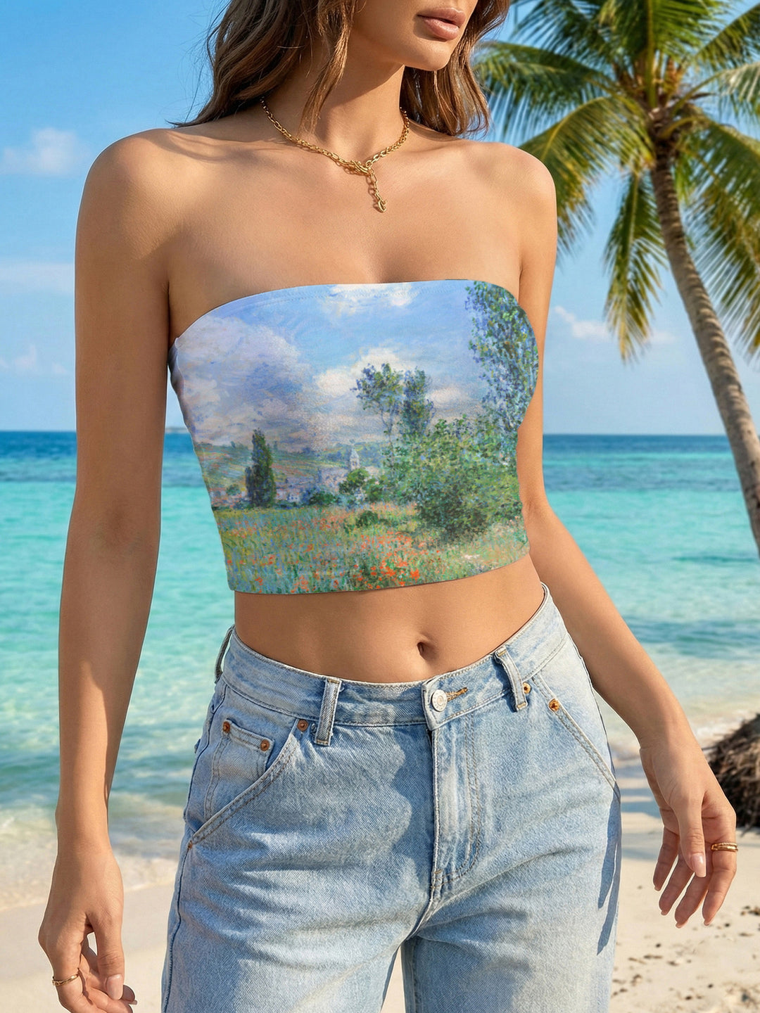 Damen Bandeau-top med kreativ marmor-design Mirla-Eva Jonsson