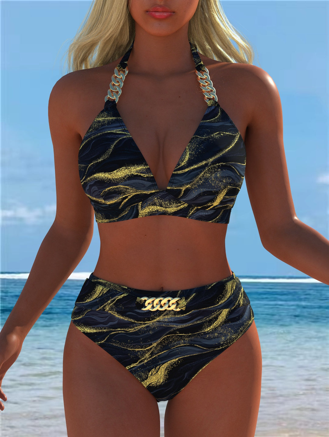 Damen Bikini med lyxigt marmor mönster och eleganta detaljer Mirla-Eva Jonsson