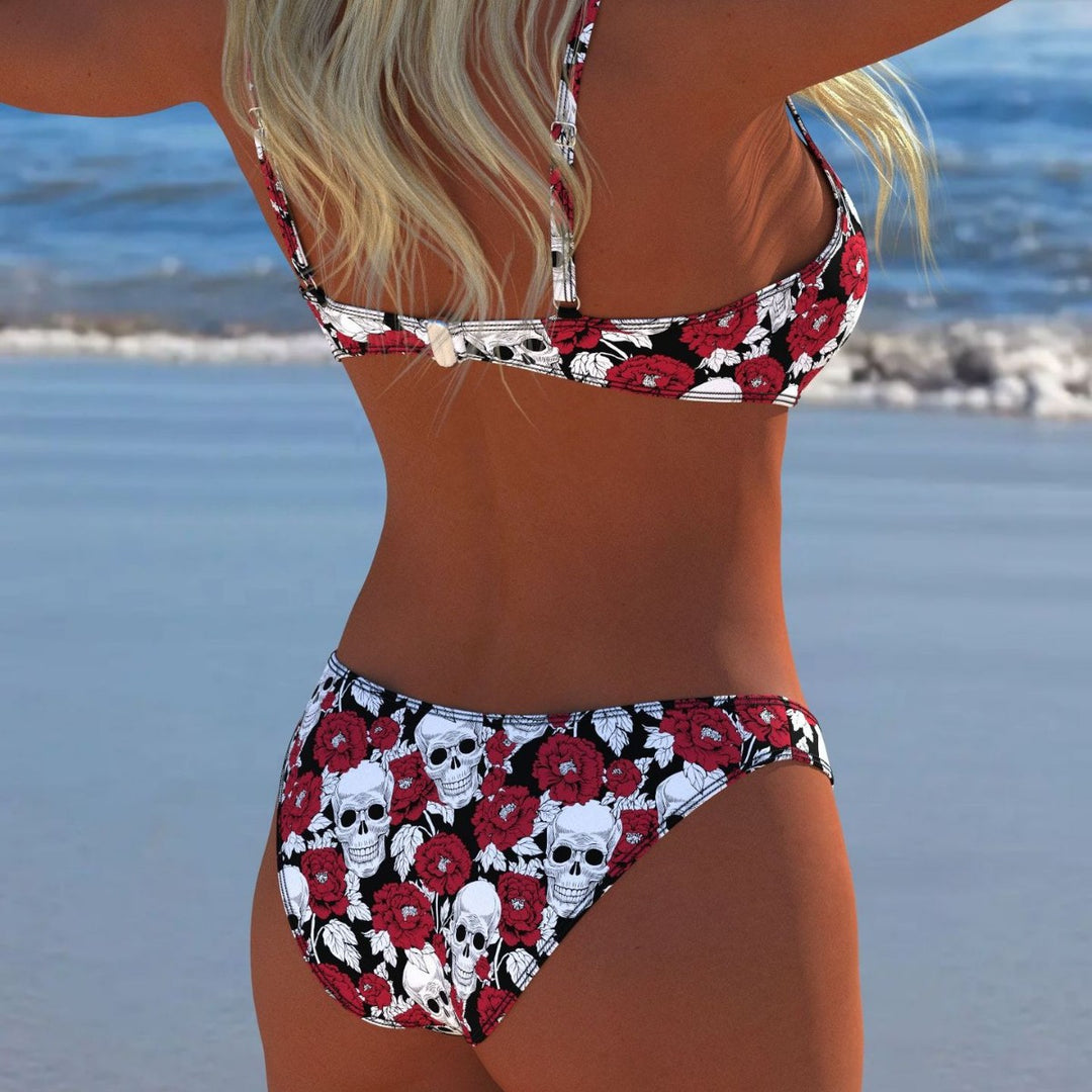 Damen Bikini-set med modernt dödskalle- och blommönster Mirla-Eva Jonsson