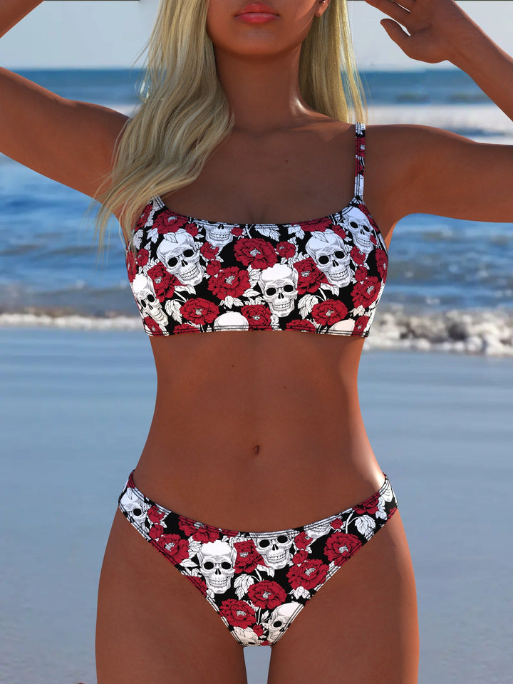 Damen Bikini-set med modernt dödskalle- och blommönster Mirla-Eva Jonsson
