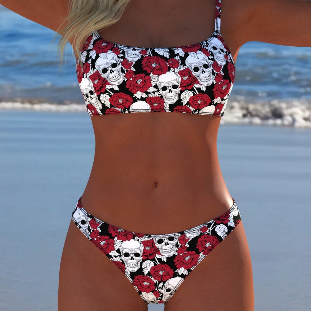 Damen Bikini-set med modernt dödskalle- och blommönster Mirla-Eva Jonsson