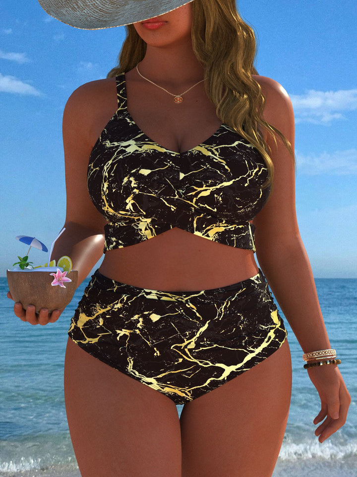 Damen Bikini-set med stiligt marmor mönster och hög midja Mirla-Eva Jonsson
