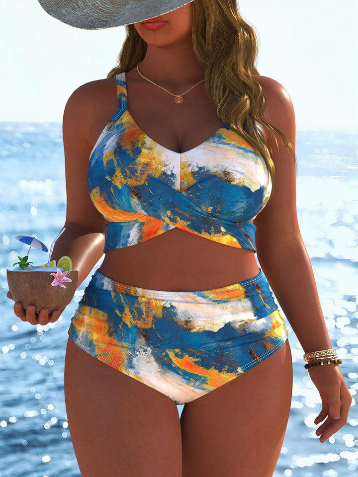 Damen Bikini-set med stiligt marmor mönster och hög midja Mirla-Eva Jonsson