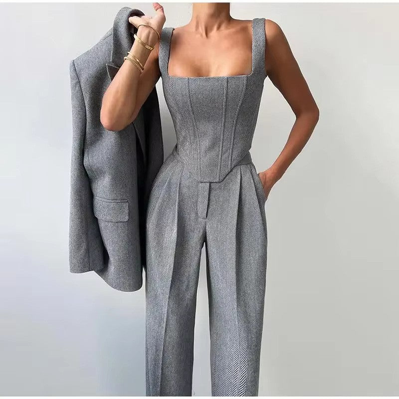 Damen Blazer-kostym med figurnära överdel och vida ben Mirla-Eva Jonsson