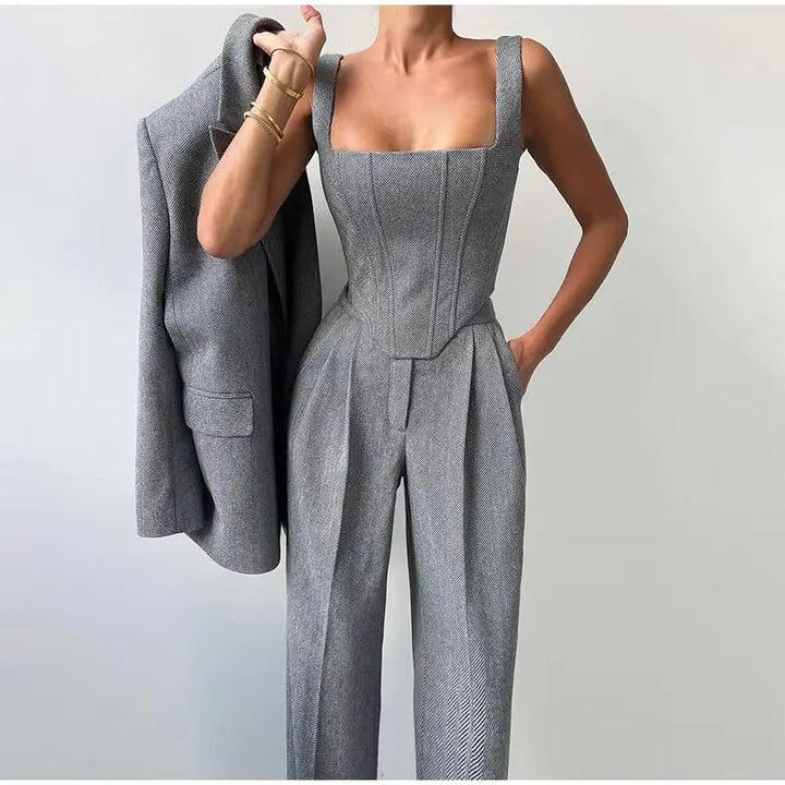 Damen Blazer-kostym med figurnära överdel och vida ben Mirla-Eva Jonsson
