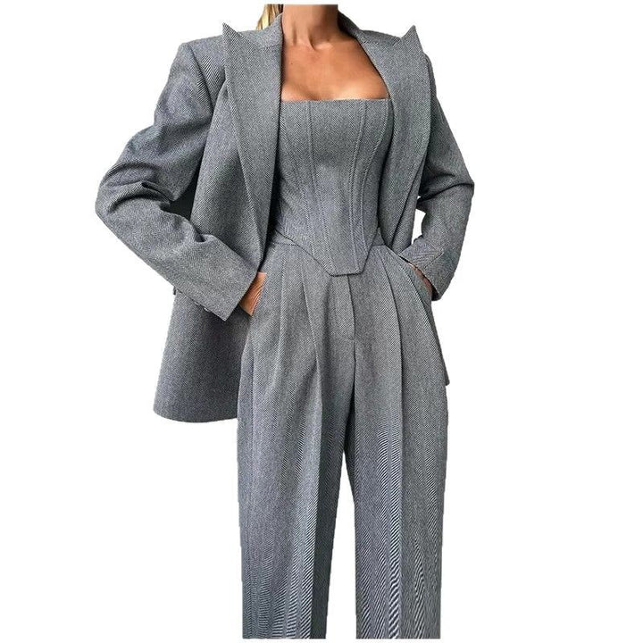 Damen Blazer-kostym med figurnära överdel och vida ben Mirla-Eva Jonsson