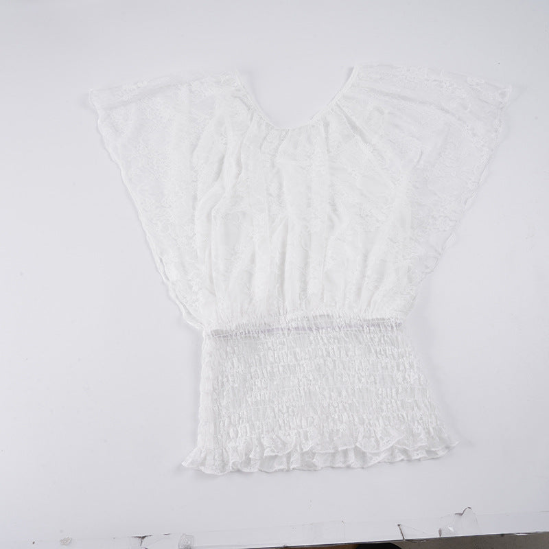 Damen Blusenshirt med raffinerad spetsdetalj och elastisk midja Mirla-Eva Jonsson