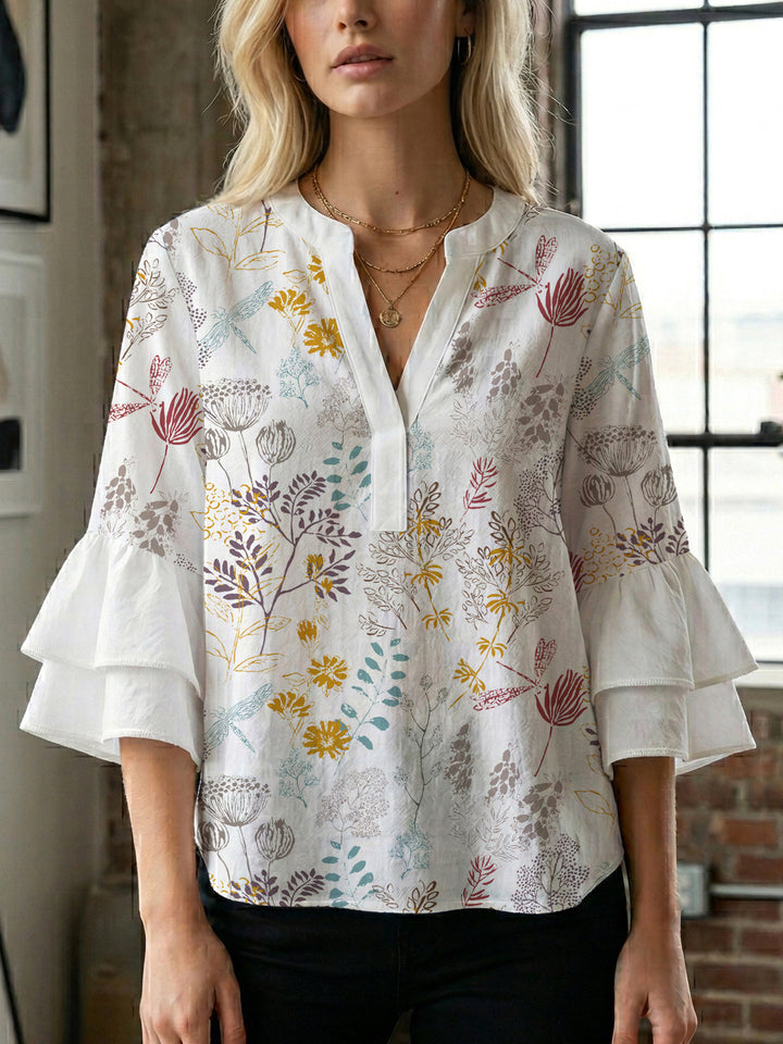 Damen Blusenshirt med voluminösa ärmar och blommönster Mirla-Eva Jonsson