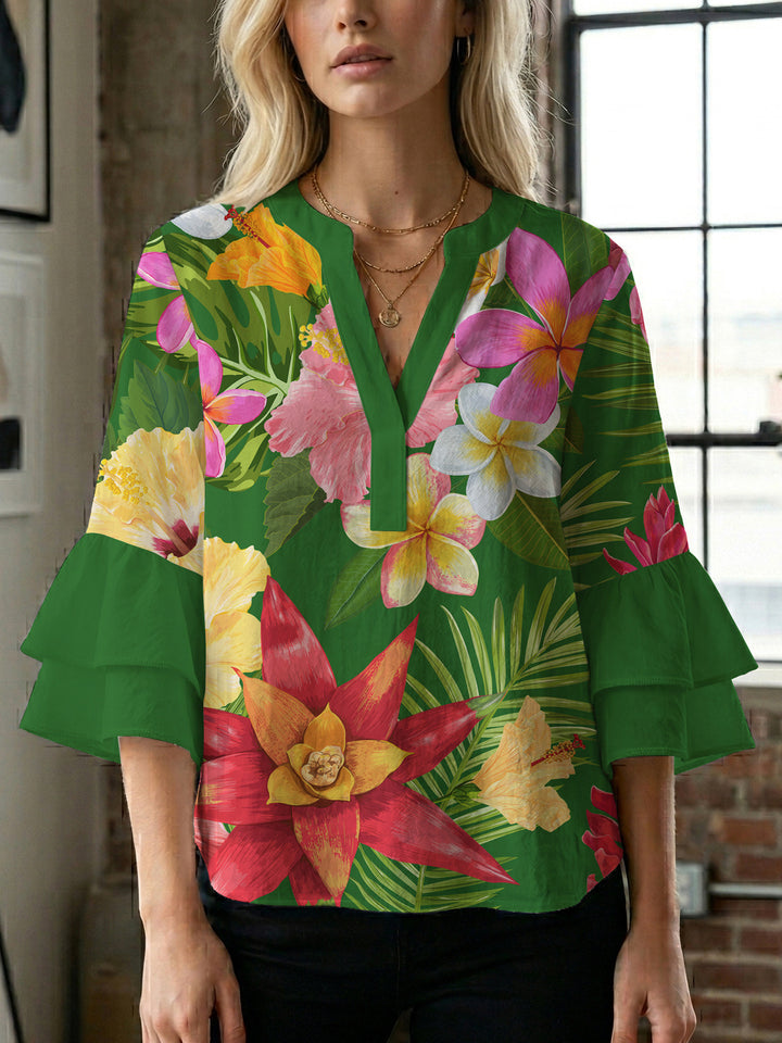 Damen Blusenshirt med voluminösa ärmar och blommönster Mirla-Eva Jonsson