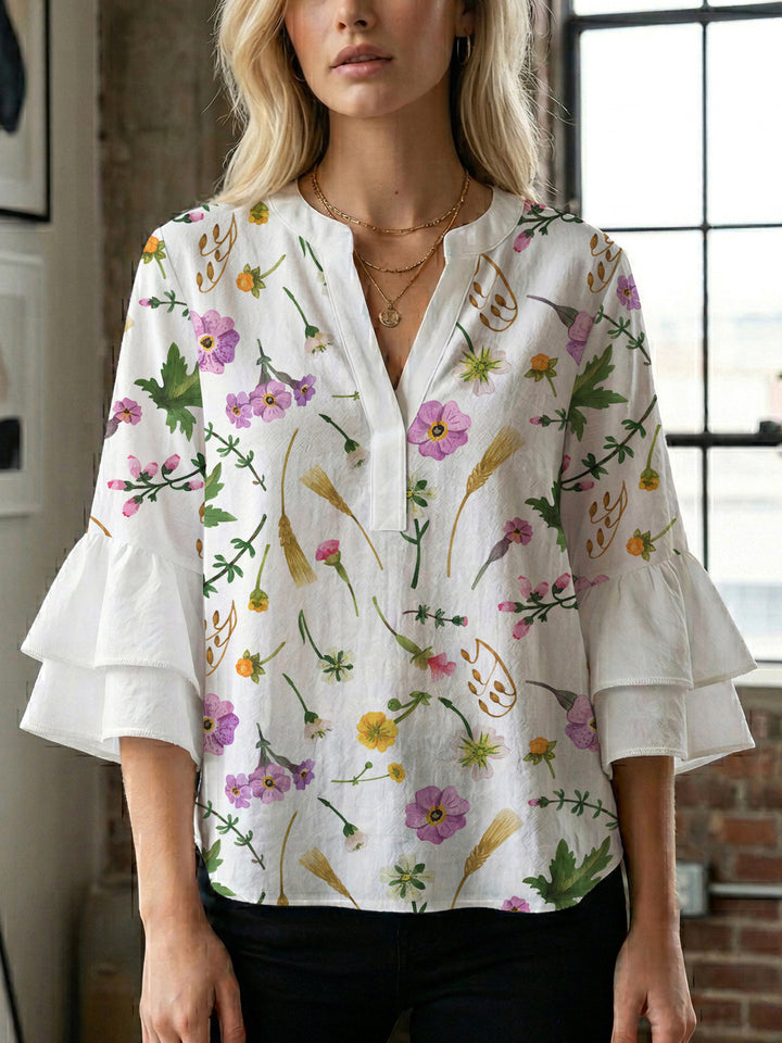 Damen Blusenshirt med voluminösa ärmar och blommönster Mirla-Eva Jonsson