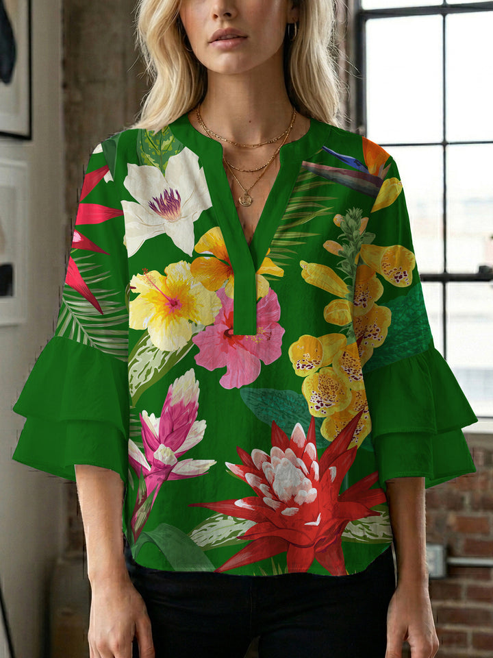 Damen Blusenshirt med voluminösa ärmar och blommönster Mirla-Eva Jonsson
