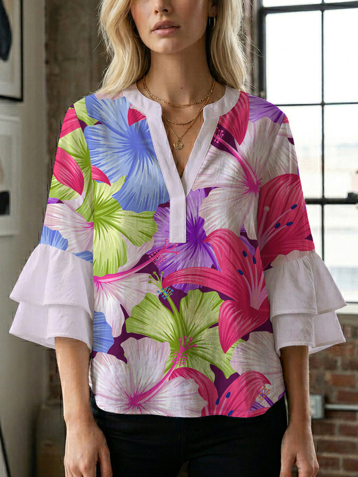 Damen Blusenshirt med voluminösa ärmar och blommönster Mirla-Eva Jonsson