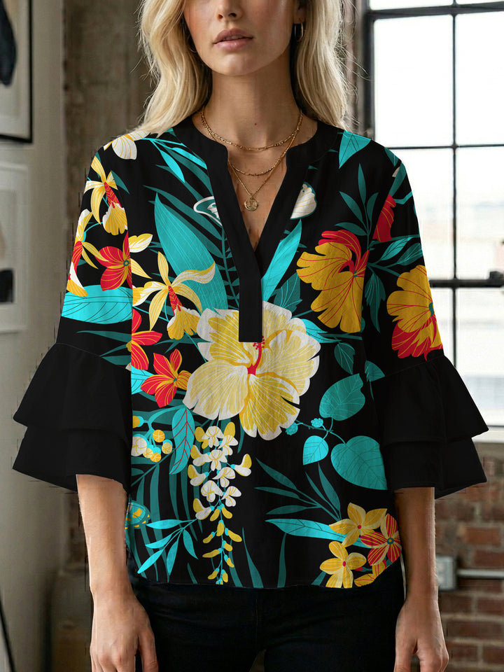 Damen Blusenshirt med voluminösa ärmar och blommönster Mirla-Eva Jonsson