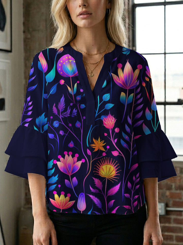 Damen Blusenshirt med voluminösa ärmar och blommönster Mirla-Eva Jonsson