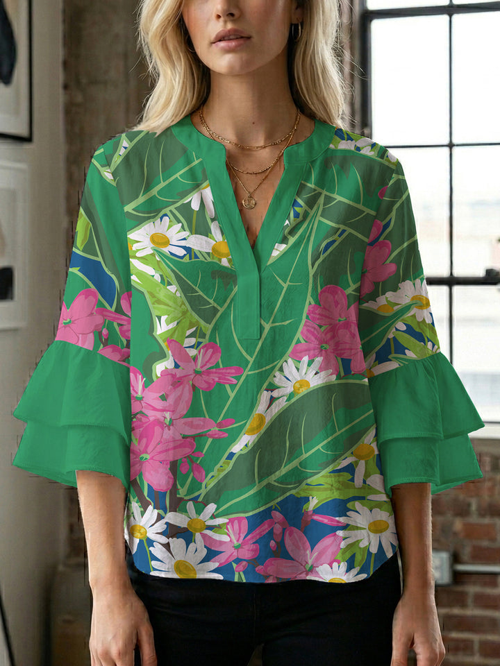 Damen Blusenshirt med voluminösa ärmar och blommönster Mirla-Eva Jonsson