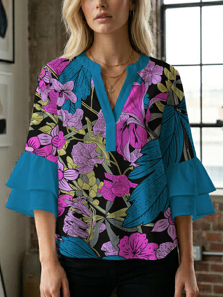 Damen Blusenshirt med voluminösa ärmar och blommönster Mirla-Eva Jonsson