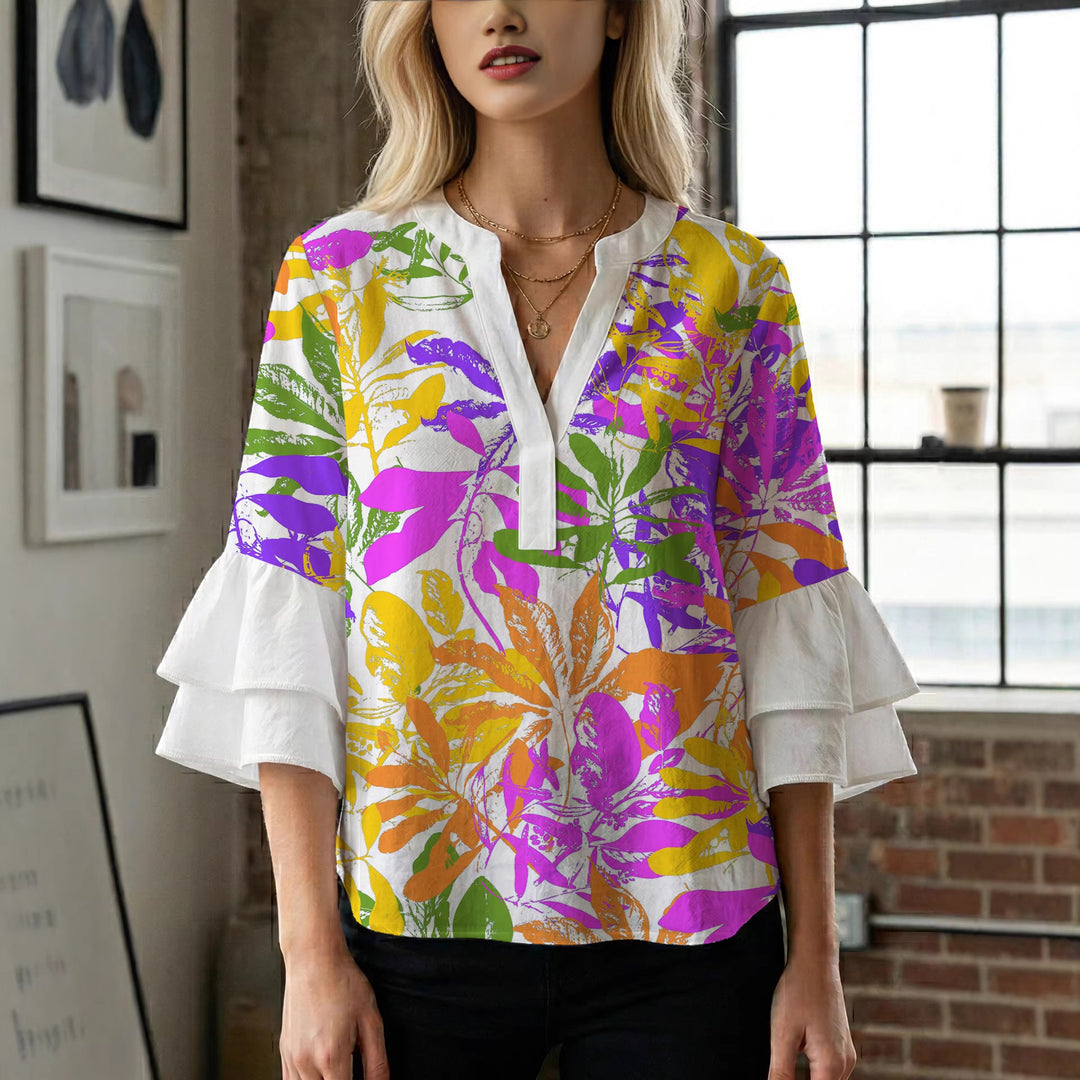 Damen Blusenshirt med voluminösa ärmar och blommönster Mirla-Eva Jonsson