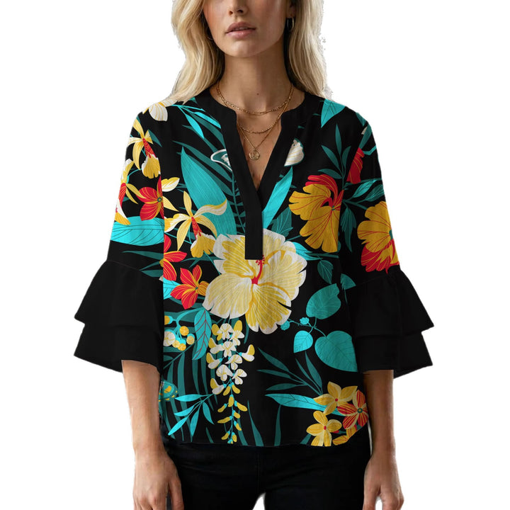 Damen Blusenshirt med voluminösa ärmar och blommönster Mirla-Eva Jonsson