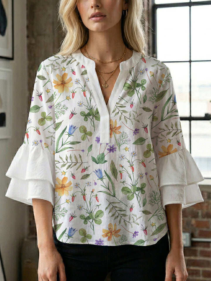 Damen Blusenshirt med voluminösa ärmar och blommönster Mirla-Eva Jonsson
