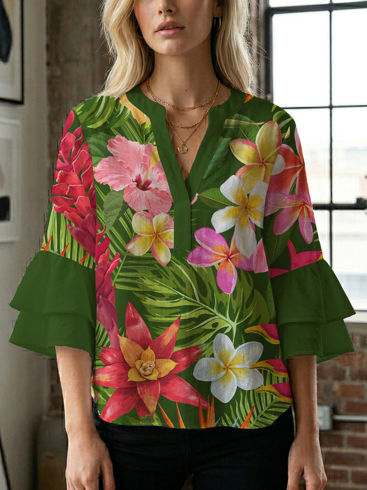 Damen Blusenshirt med voluminösa ärmar och blommönster Mirla-Eva Jonsson
