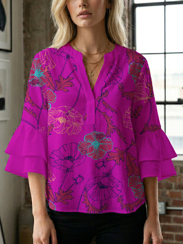 Damen Blusenshirt med voluminösa ärmar och blommönster Mirla-Eva Jonsson