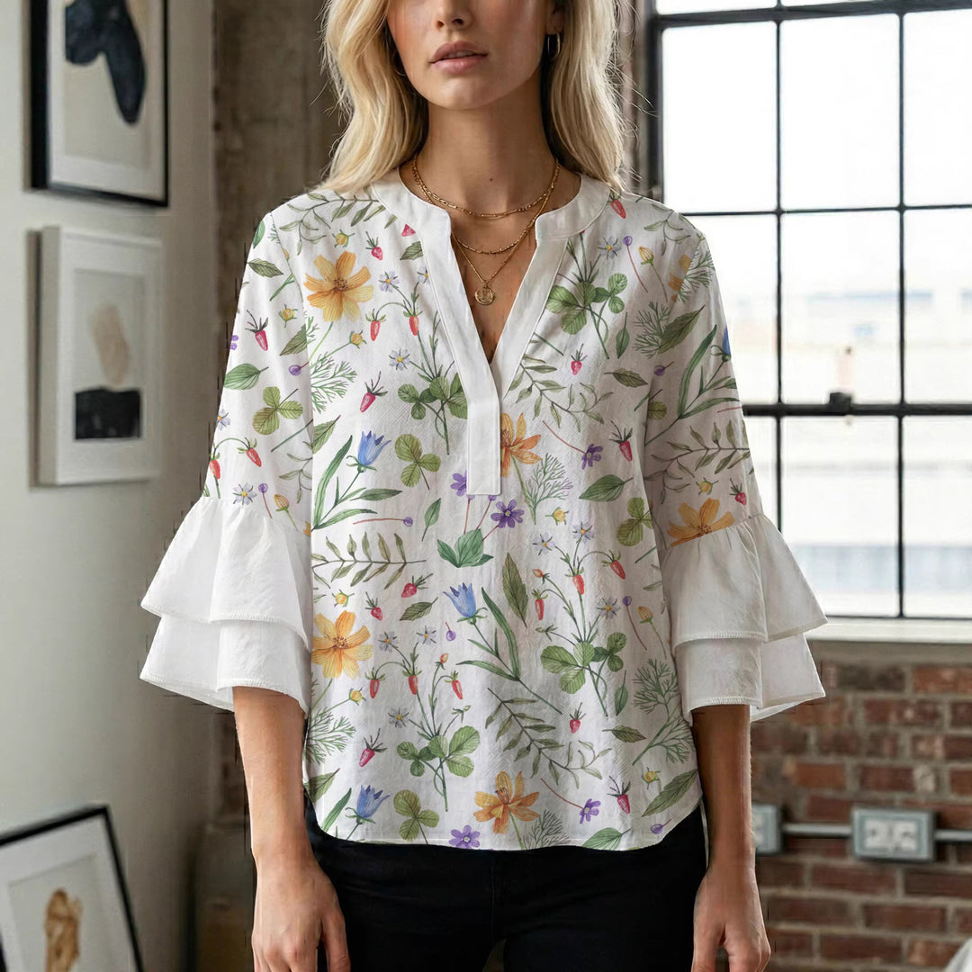 Damen Blusenshirt med voluminösa ärmar och blommönster Mirla-Eva Jonsson