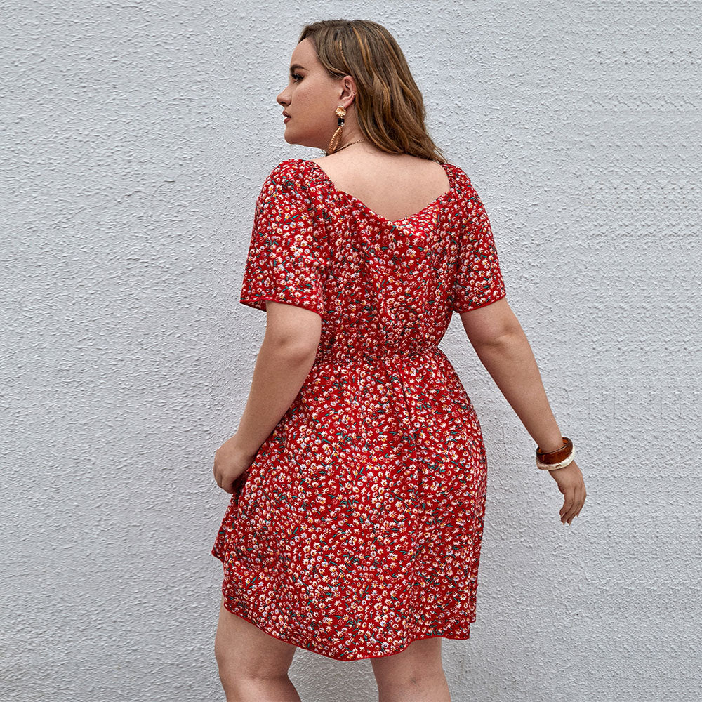 Damen Blütensommerkleid mit V-Ausschnitt und lockeren Ärmeln Mirla-Eva Jonsson