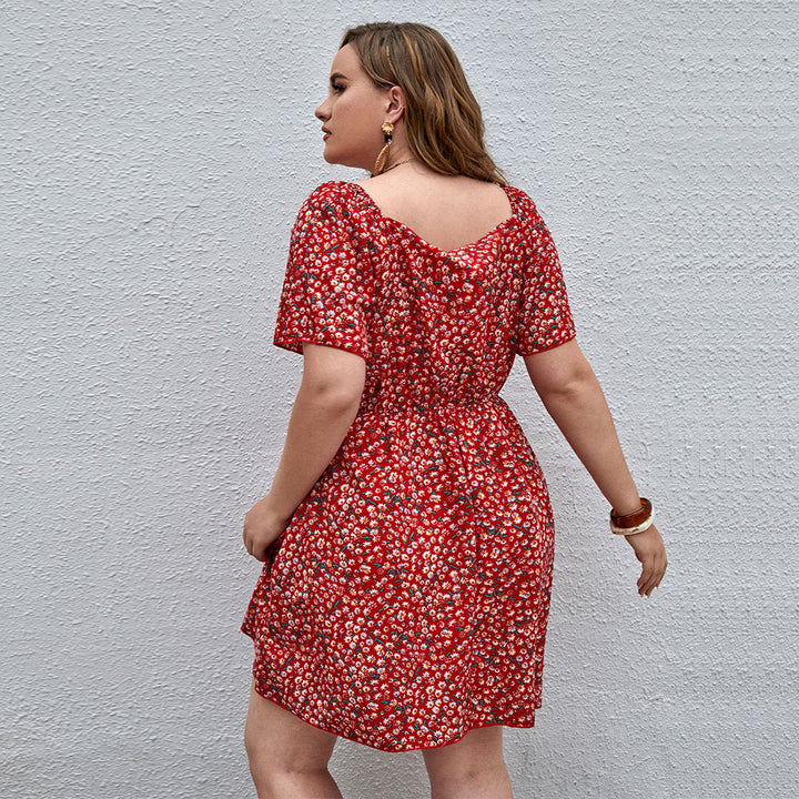 Damen Blütensommerkleid mit V-Ausschnitt und lockeren Ärmeln Mirla-Eva Jonsson