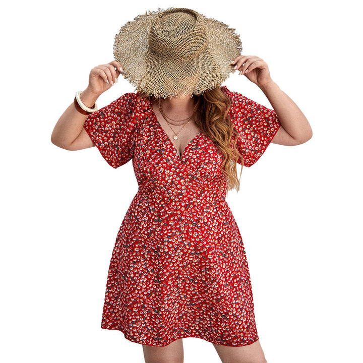 Damen Blütensommerkleid mit V-Ausschnitt und lockeren Ärmeln Mirla-Eva Jonsson