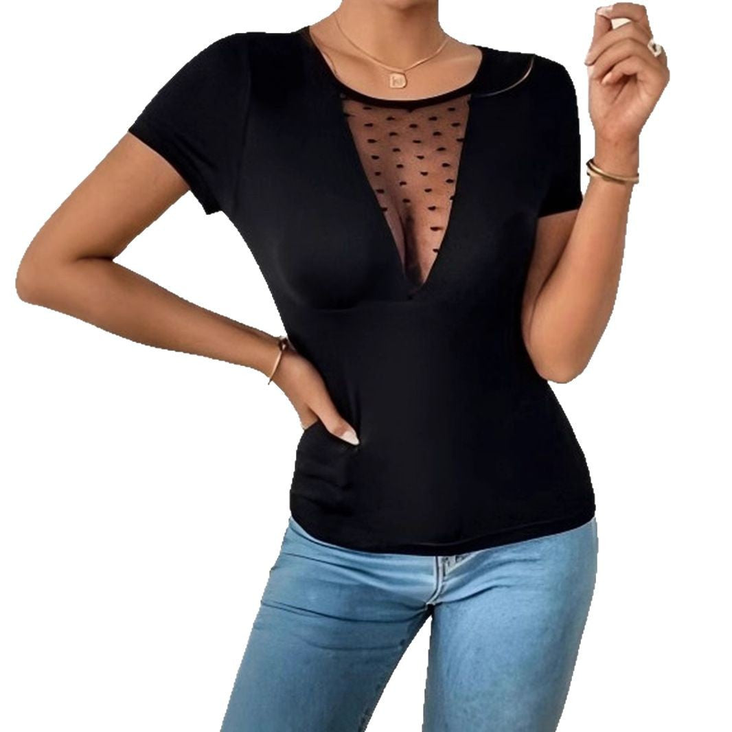 Damen Body mit tiefem V-Ausschnitt und transparenter Netzeinsätzen Mirla-Eva Jonsson