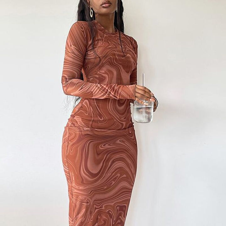 Damen Bodycon Klänning med unikt marmor-design Mirla-Eva Jonsson