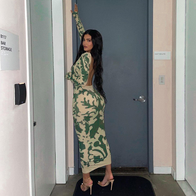Damen Bodycon-klänning med djup ryggdesign och blommönster Mirla-Eva Jonsson