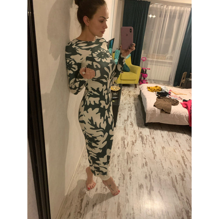 Damen Bodycon-klänning med djup ryggdesign och blommönster Mirla-Eva Jonsson