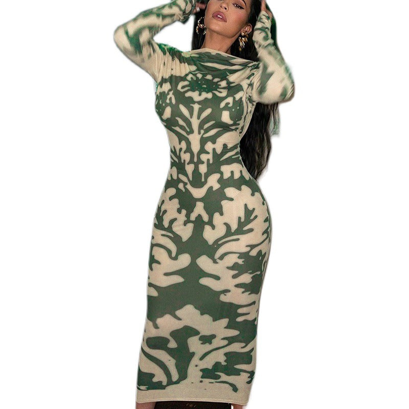Damen Bodycon-klänning med djup ryggdesign och blommönster Mirla-Eva Jonsson