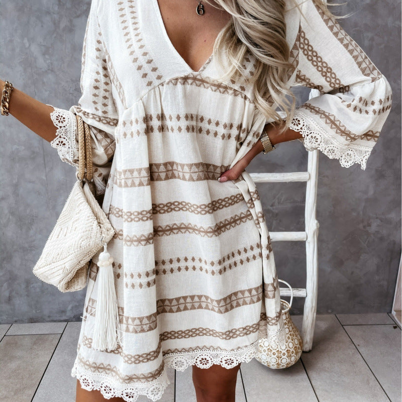 Damen Bohemian-stil utsvängda ärmar mini klänning Eva Jonsson-Eva Jonsson