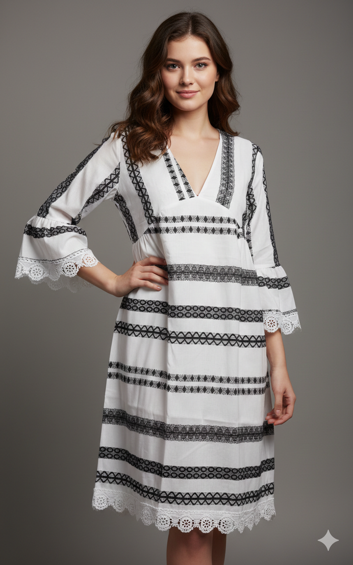 Damen Bohemian-stil utsvängda ärmar mini klänning Eva Jonsson-Eva Jonsson