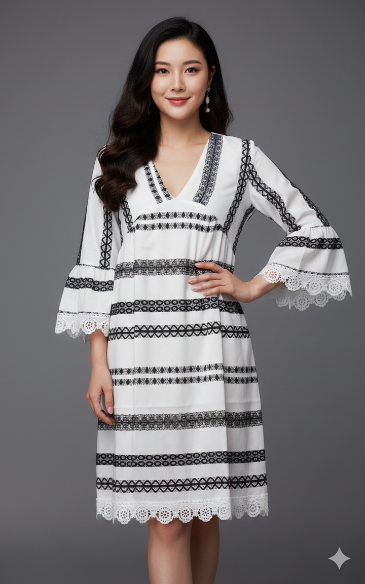 Damen Bohemian-stil utsvängda ärmar mini klänning Eva Jonsson-Eva Jonsson