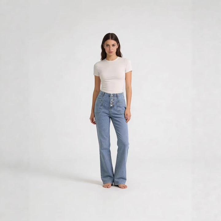 Damen Bootcut jeans med hög midja och knappstängning Mirla-Eva Jonsson