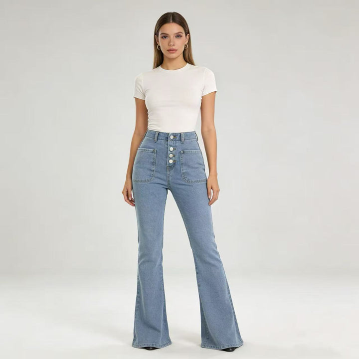 Damen Bootcut jeans med hög midja och knappstängning Mirla-Eva Jonsson