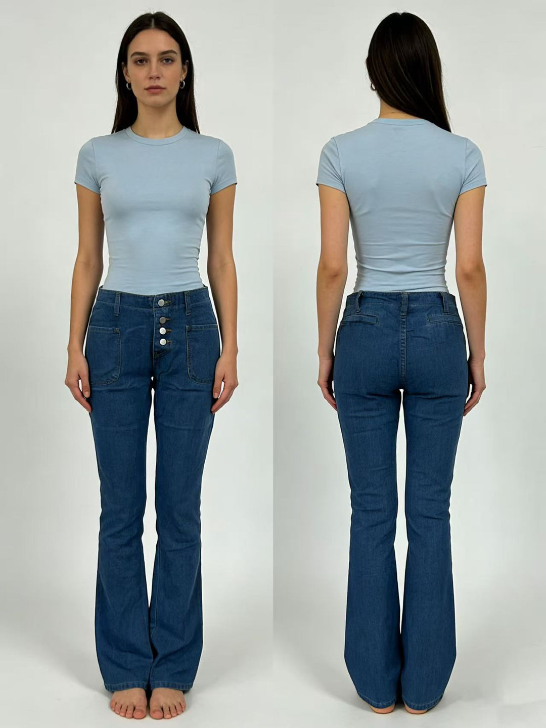 Damen Bootcut jeans med hög midja och knappstängning Mirla-Eva Jonsson