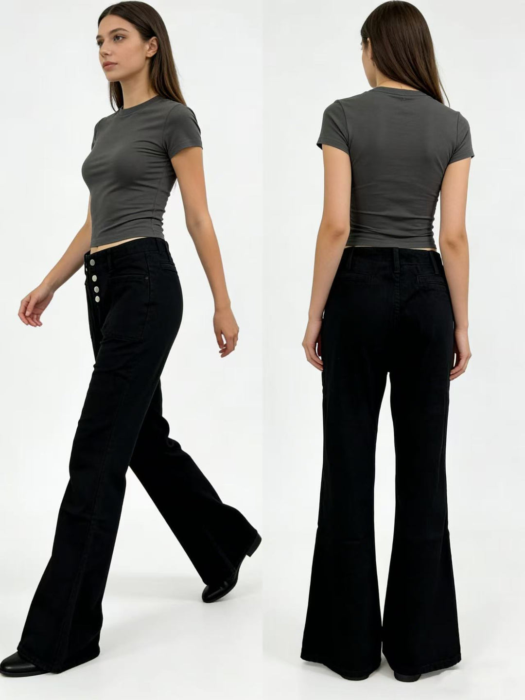 Damen Bootcut jeans med hög midja och knappstängning Mirla-Eva Jonsson