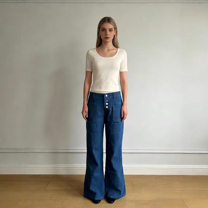 Damen Bootcut jeans med hög midja och knappstängning Mirla-Eva Jonsson