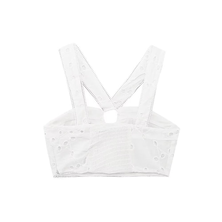 Damen Brokat-Crop-Top med elegant u-ringning och dekorerade axelremmar Mirla-Eva Jonsson